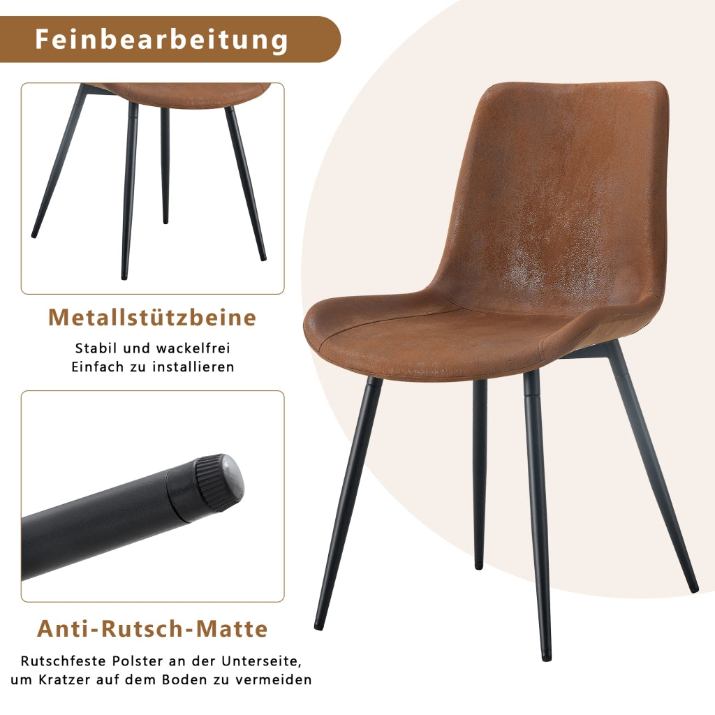 SEDIA da pranzo set da 4 pezzi 76.5x58.0x51.5 cm tessuto marrone e metallo nero