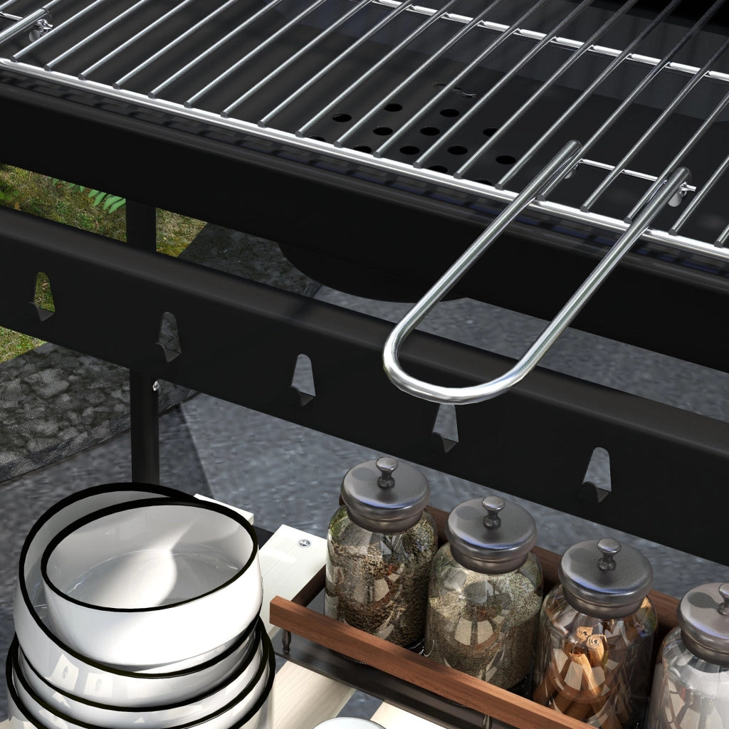 Barbecue a Carbonella 3 Ripiani e Vassoio 103x47x95 cm in Metallo Legno Nera