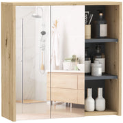 Mobile Bagno con Specchio e Ripiani ¨C Zephmum ¨C Legno Naturale 60x20x60 cm