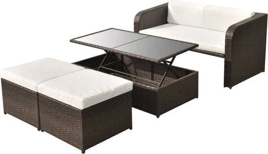 Set di divano da giardino 4 posti con cuscini in rattan policarbonato marrone