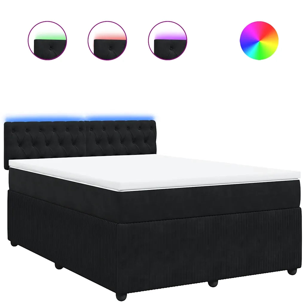 Giroletto a Molle con Materasso Nero 140x190 cm in Velluto