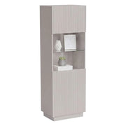 Vetrina Vado, Vetrinetta da soggiorno con anta e dettaglio in vetro, Finitura con effetto cannettato, 60x40 h178 cm, Beige