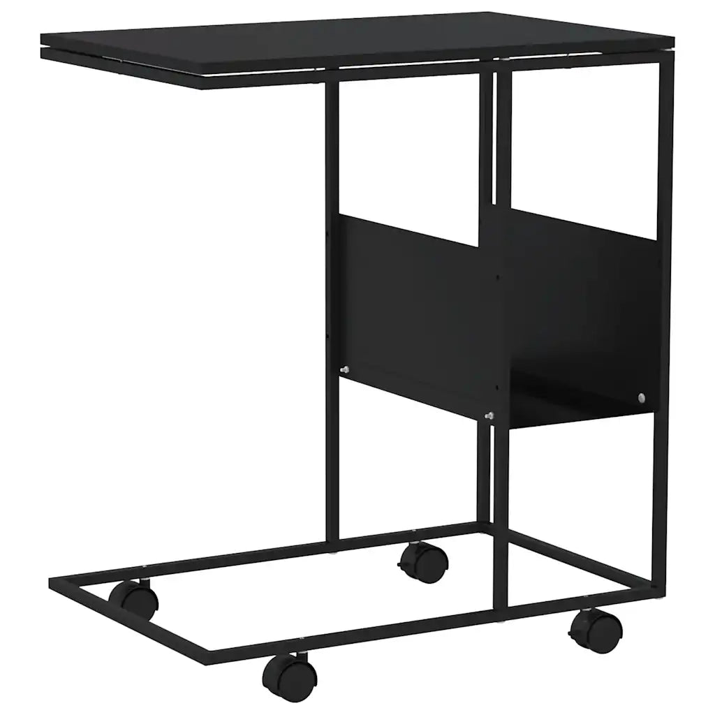 Tavolino con Ruote-Tavolino da soggiorno-Tavolo Nero 55x36x63,5 cm in Legno Multistrato 217201