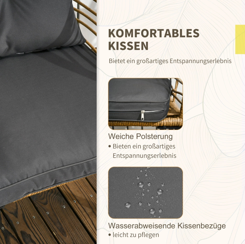 Set da giardino 3 pezzi in rattan PE sabbia con cuscini, per balcone e terrazza