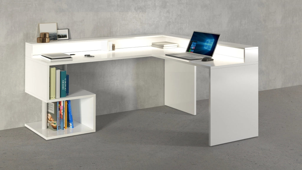 Scrivania a "S" angolare con piano rialzato Dimensioni: 160/180X60X92,5