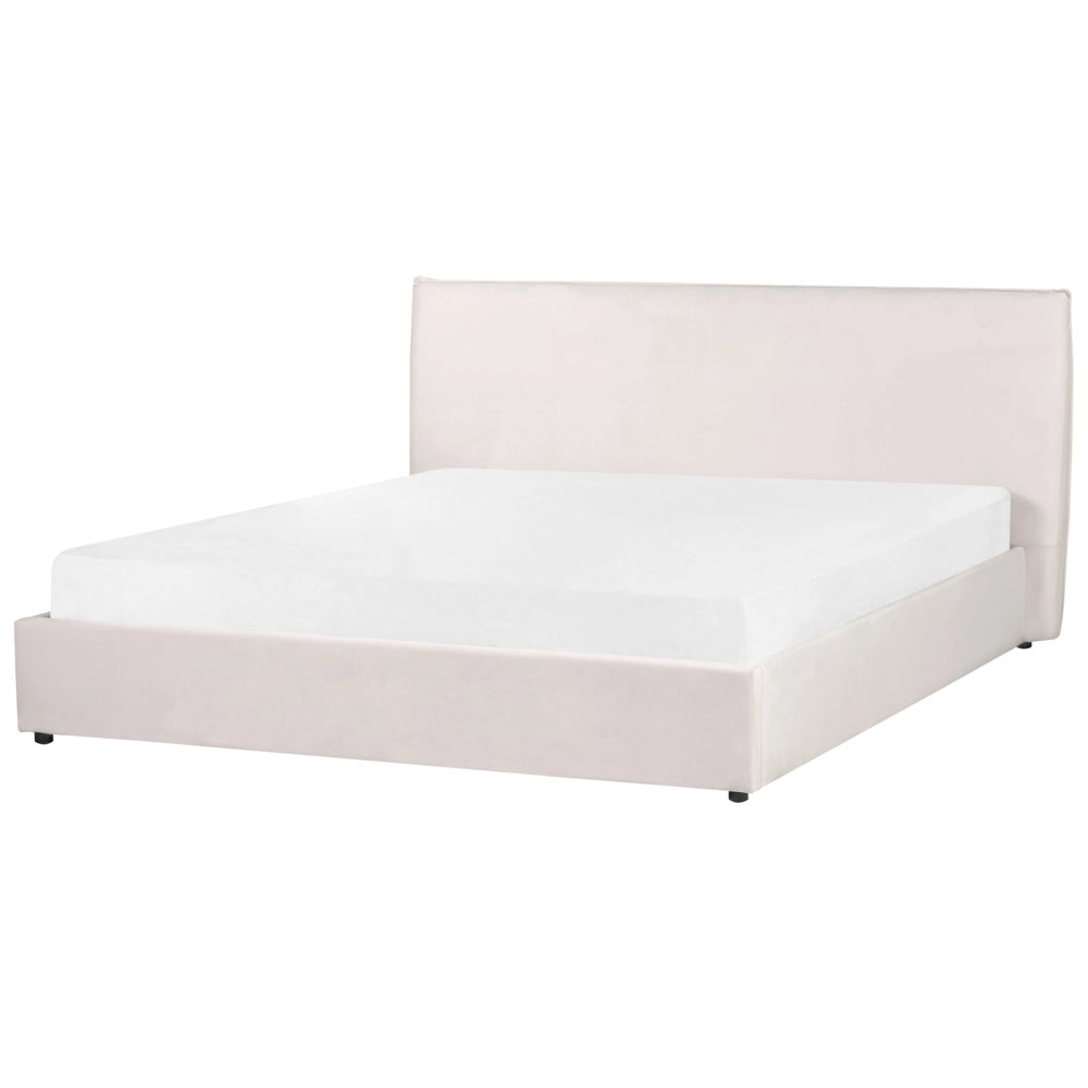 Letto con rivestimento in velluto bianco crema UE King Size 180x200cm Grande testata classica contenitore Doghe in legno