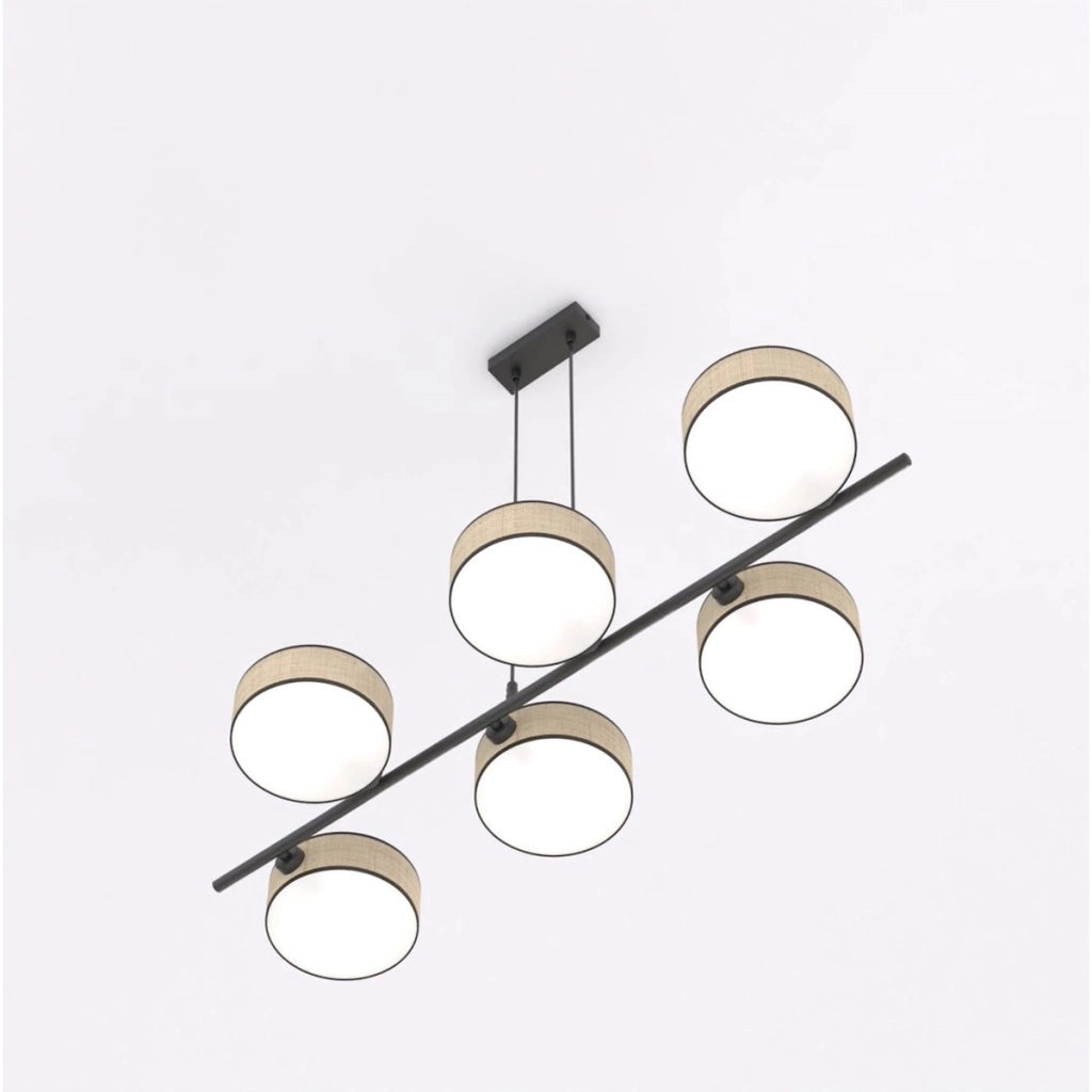 Lampada a sospensione Drumz in acciaio nero e rattan