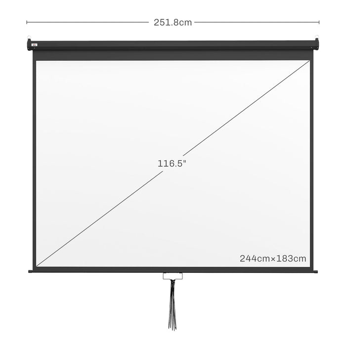 Telo Proiettore 120" Regolabile con Montaggio a Soffitto e Parete Formato 4:3 244x8,6x183cm Bianco e Nero