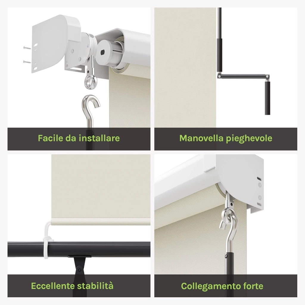 Tenda da Sole Verticale Tenda a Rullo per Esterno Tenda da Sole a Caduta con Manovella Tenda per Balcone Avvolgibile Oscurante Protezione Sole Vento per Gazebo Giardino, Beige 140x240 cm