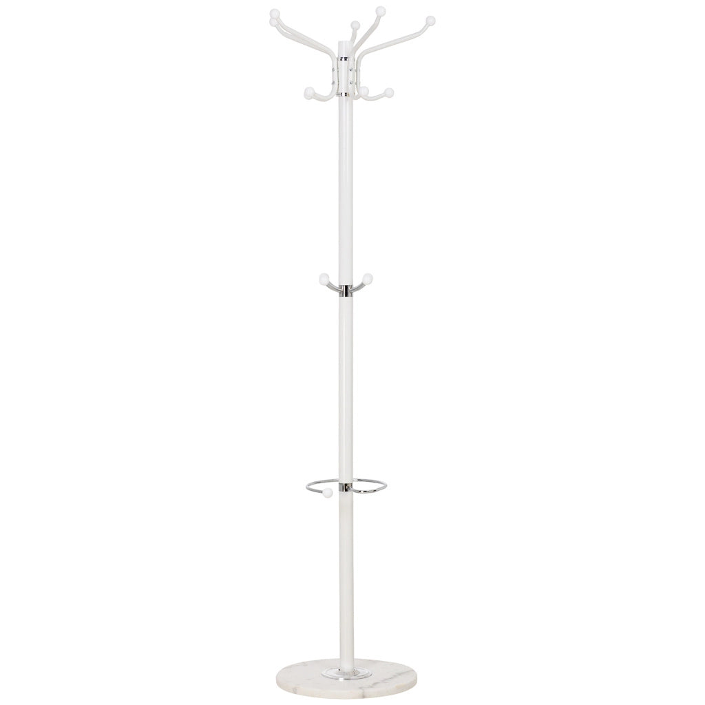 Perchero de metal blanco con paraguero y 5 ganchos D36X172h cm