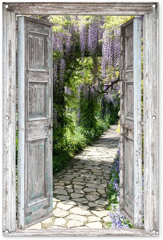 Poster per giardino con vista - 80x120 cm - Copertura esterna - Base in bisonite - Fissaggio semplice - Opluken per giardino