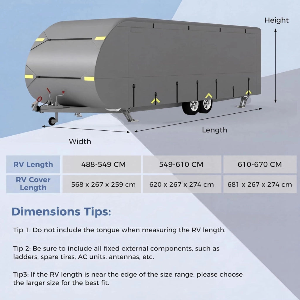 Copertura di Protezione per Camper, Telo Copri Caravan in Tessuto a 5 Strati, Cover Roulotte, Traspirante, Resistente a Vento, Acqua e Sole, con Borsa Trasporto (681 x 267 x 274cm)