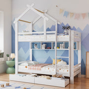 DESMIU Letto a castello 90 × 200 cm con cassetti, ripiani e scala, senza materasso, in legno, bianco
