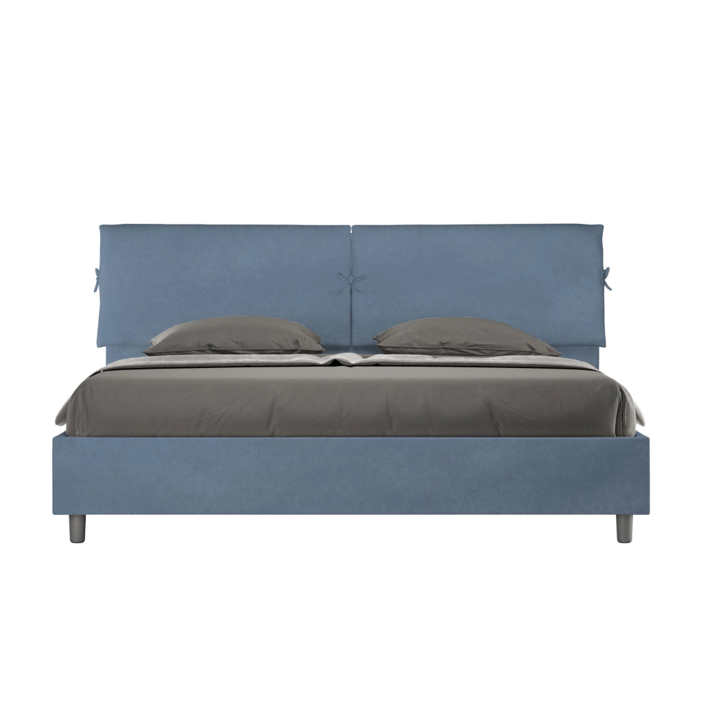BS COM Letto matrimoniale king size contenitore imbottito 200x210 microfibra blu