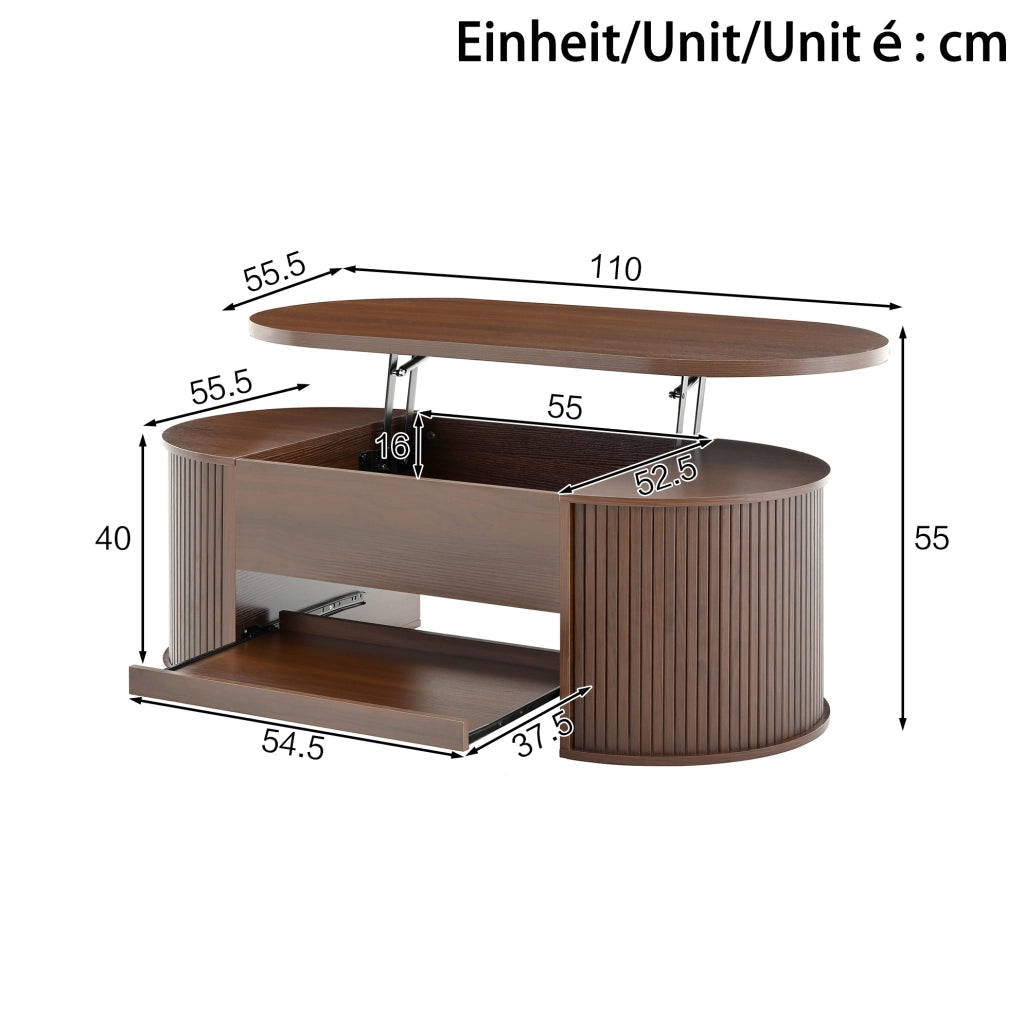 Tavolino da caffè sollevabile 110x55;5x40 cm in MDF colore noce