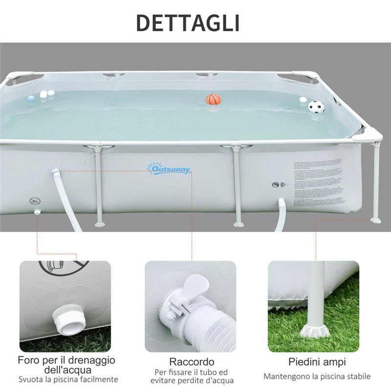 PISCINA FUORI TERRA AUTOPORTANTERETTANGOLARE 252 X 152 X 65 CM GRIGIA