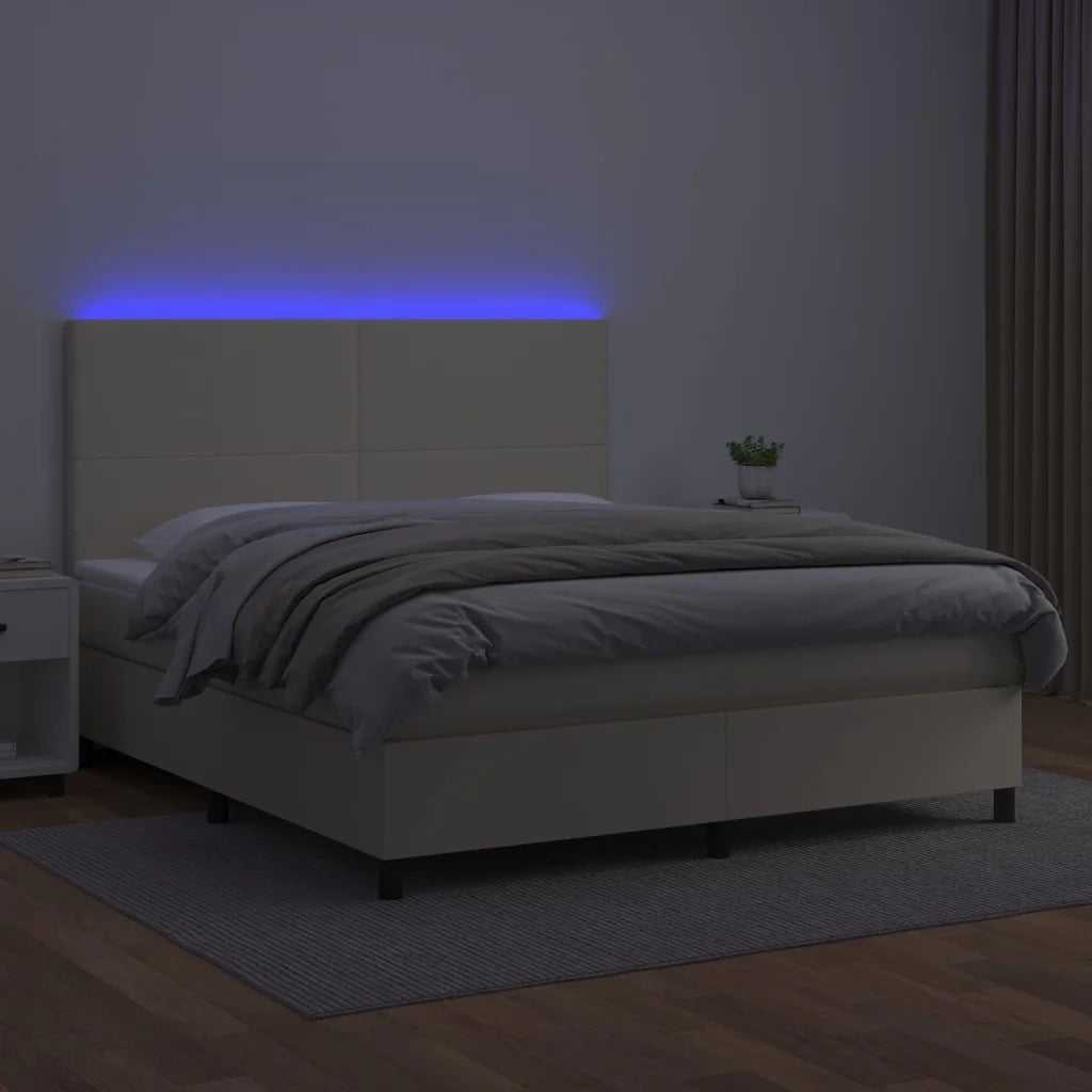 Giroletto a Molle con Materasso e LED Crema 160x200 cm 3135833