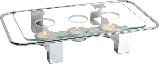 Verricottatore di vetro - superficie rettangolare in vetro - 3 aperture - tè - caffè - luce votiva a candela - riscaldatore gastronomico per tavolo
