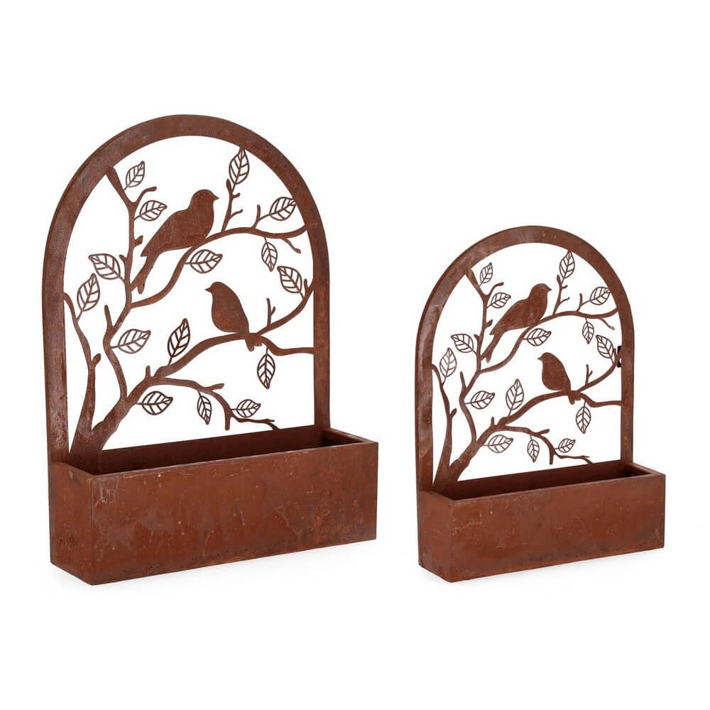 Set di 2 Porta Fiori da Esterno in Acciaio con Decoro Uccellini - JOLMAR