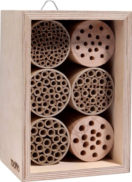 Ospitale per api professionale - aiuto di nido in legno massiccio - hotel per insetti per api - 16 x 125 x 23 cm - naturale