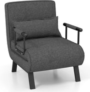 4 in 1 Poltrona Letto Singolo, Poltroncina Pieghevole con Schienale Regolabile in 6 Posizioni, Sedile Imbottito Robusto, Divano Letto per Casa Ufficio, 79x65x79 cm (Grigio scuro)