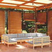 Set Divani da Giardino 9 pz con Cuscini Grigi Massello di Pino 3097198
