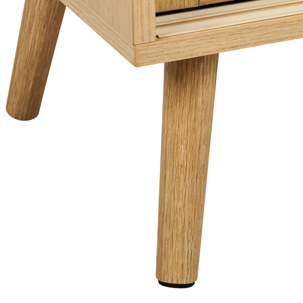 Credenza in truciolato di vimini e rattan con 2 ante e ripiani in legno chiaro camera da letto
