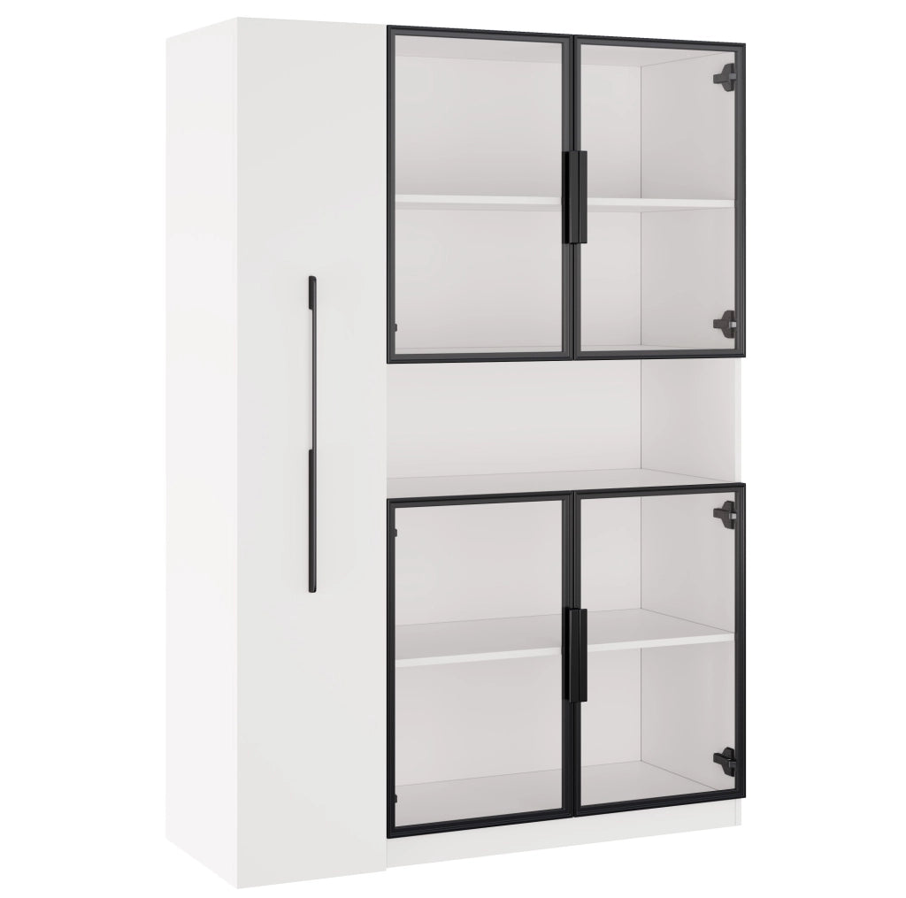 Vetrina ULEVR 110x35x160 cm in MDF bianco con LED multicolore, ripiani estraibili e cassetti