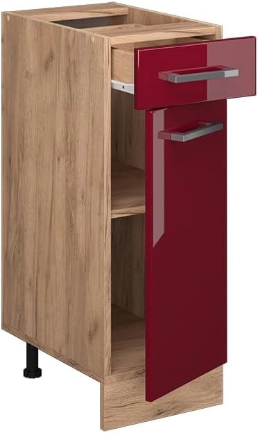 Mobiletto base per cucina R-Line, Rosso lucido, 30 cm senza piano di lavoro, per la libera combinazione all'interno di sistemi cucina modulari