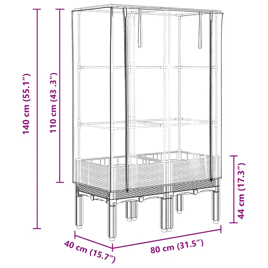 vidaXL Letto Rialzato con Copertura Serra Effetto Rattan 80x40x140 cm
