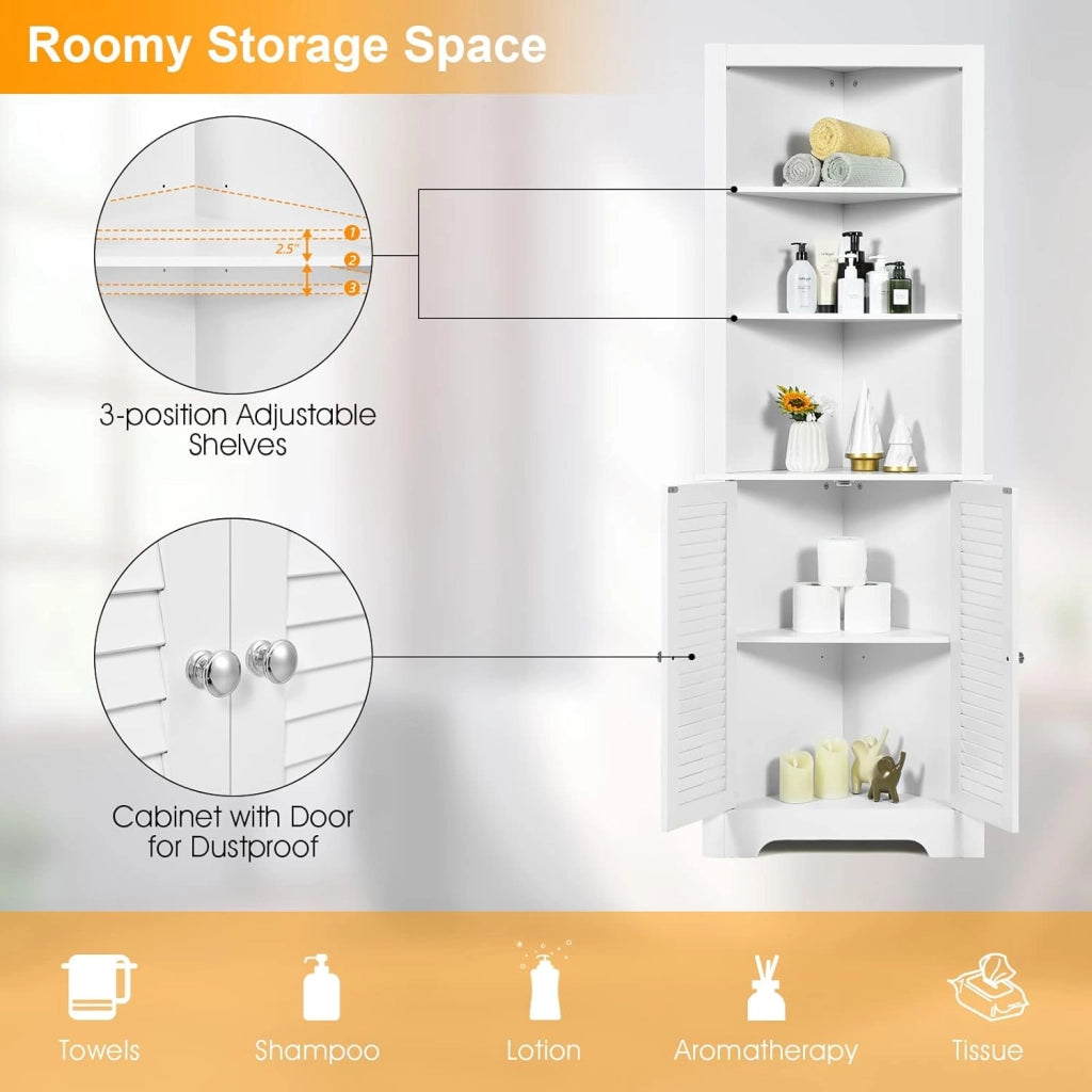 Mobile ad angolo, mobile da bagno indipendente con 3 ripiani aperti, mobile alto per bagno, camera da letto e soggiorno, mensola angolare 44 x 44 x 173 cm