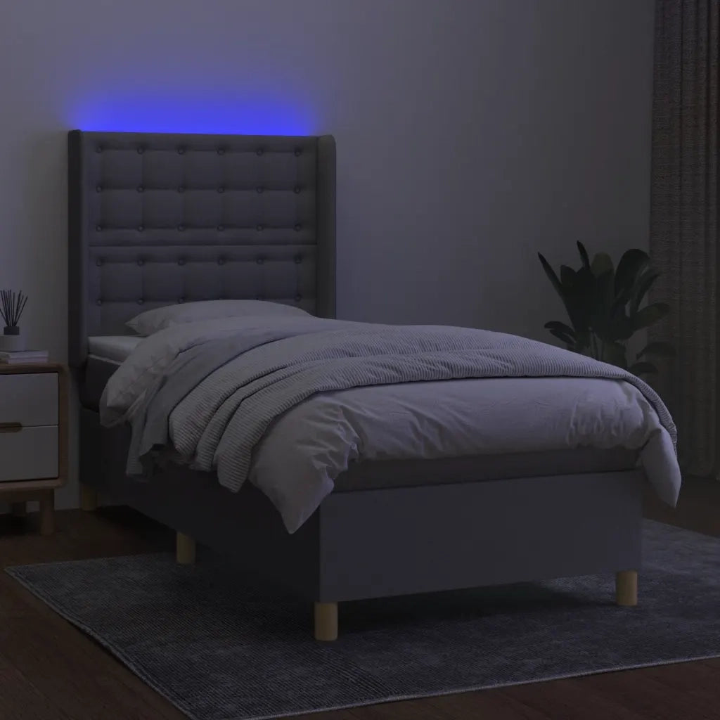 Letto a Molle Materasso e LED Grigio Chiaro 90x200 cm Tessuto cod mxl 60954