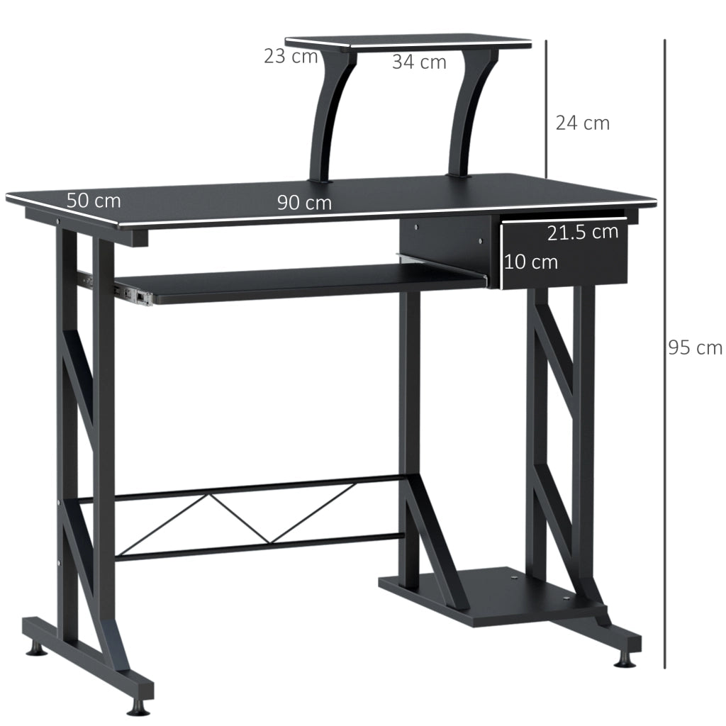EasyComfort Scrivania per Computer Salvaspazio in Acciaio e Legno, Scrivania da Ufficio con Cassetto, Ripiano Tastiera Estraibile, 90x50x100 cm, Nero