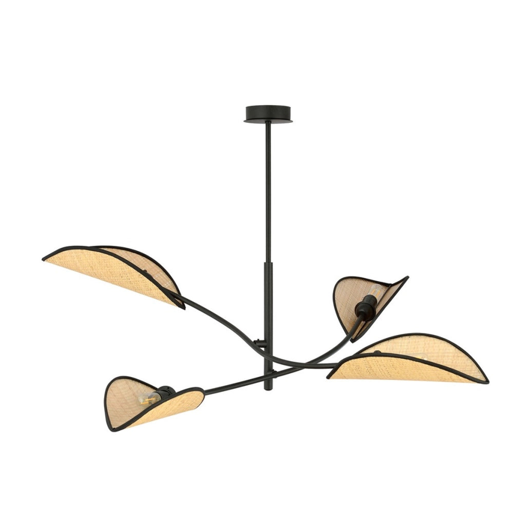 Lampada a sospensione Lotus in acciaio nero e rattan