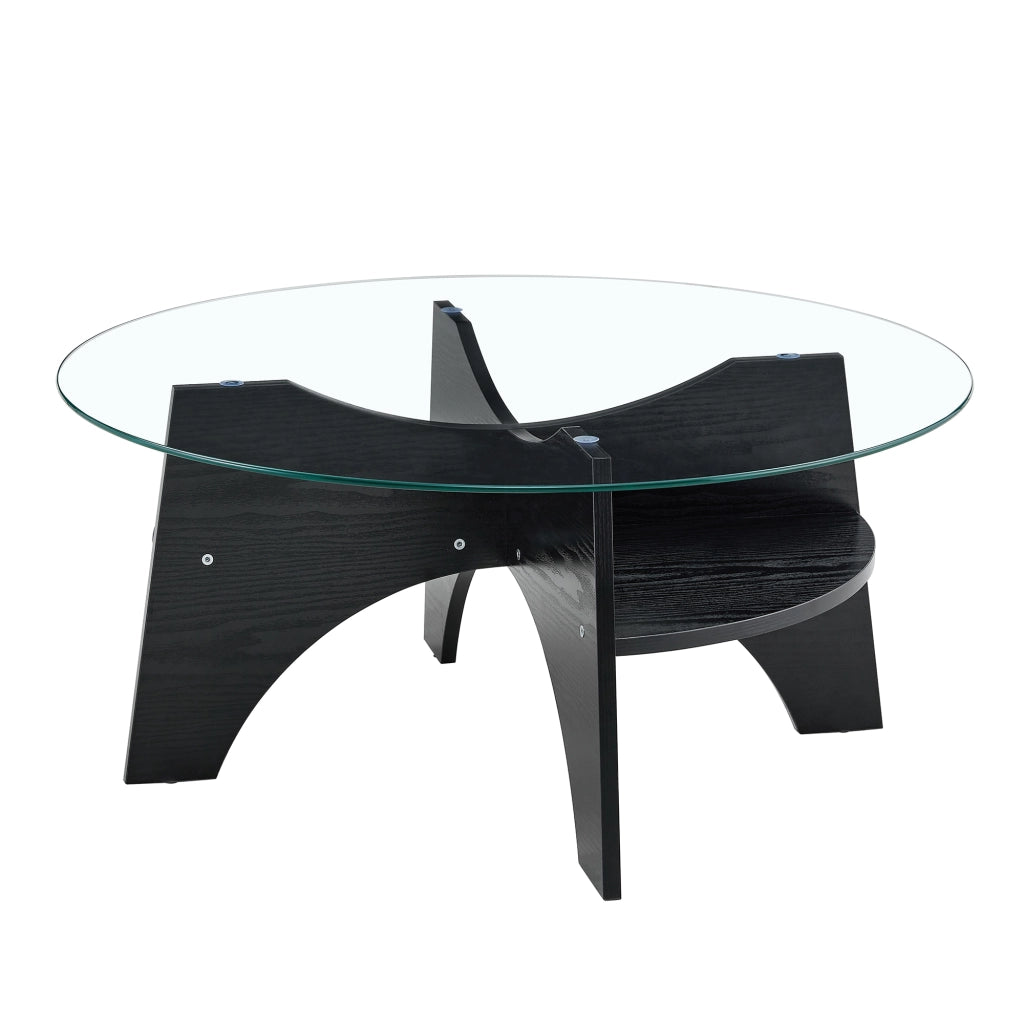TAVOLINO ROTONDO 80x36 cm in vetro temperato e MDF nero