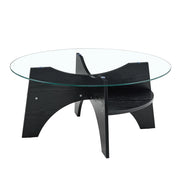 TAVOLINO ROTONDO 80x36 cm in vetro temperato e MDF nero
