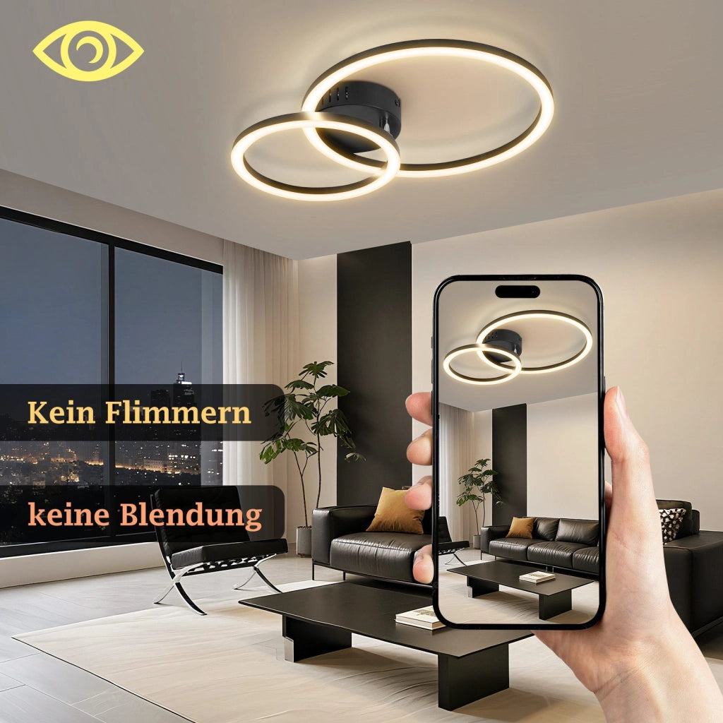 ZMH Lampada da soffitto plafoniera LED 2 anelli nera moderna 23W 3000K per soggiorno