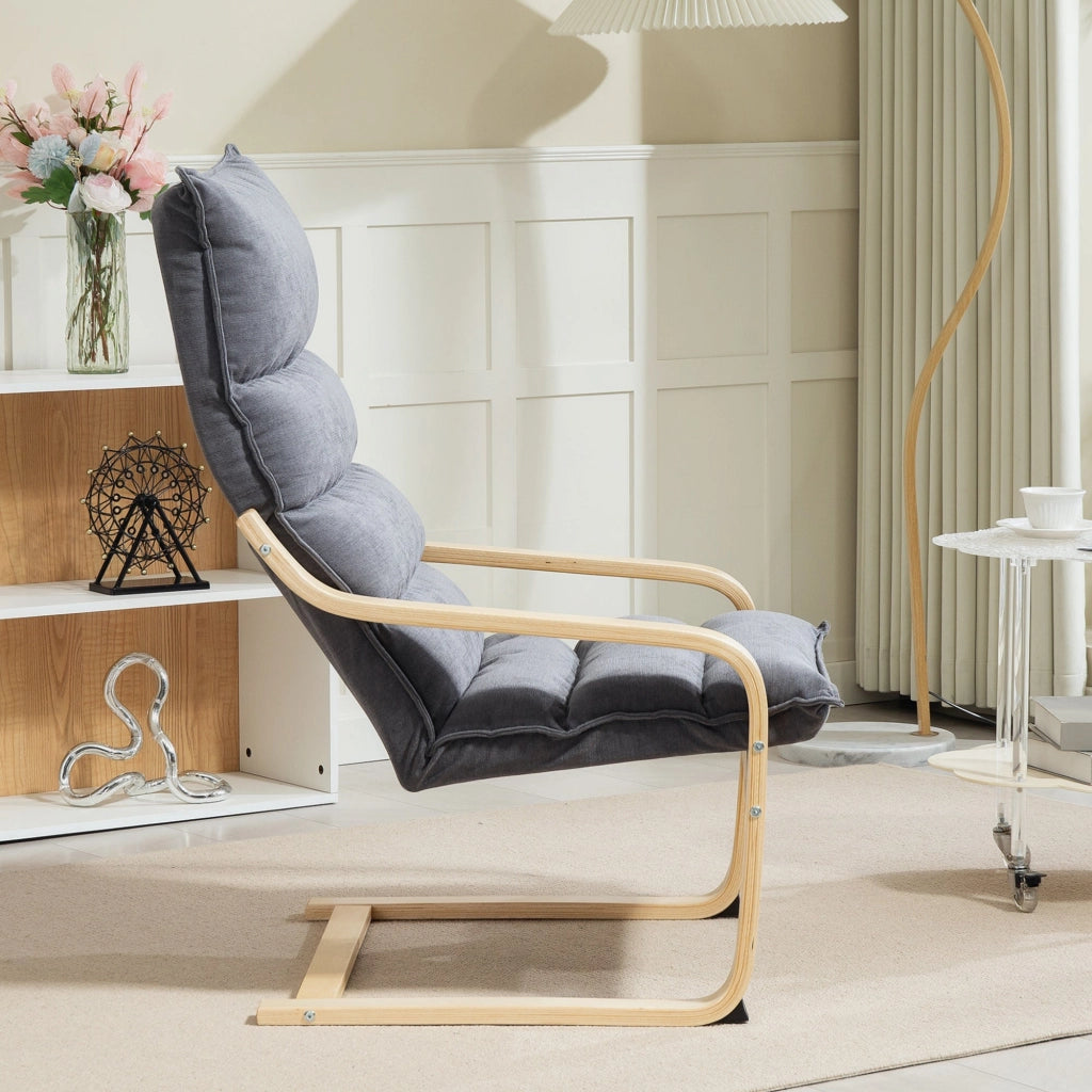 Poltrona a Dondolo Moderna 67x83x105 cm Cuscini Effetto Velluto Struttura in Legno Grigio