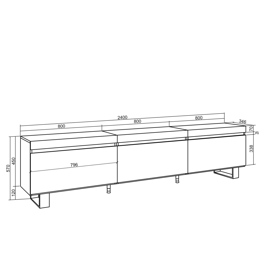 Mobile TV Soggiorno, 240x35x57cm, Design industriale, Nero RF3595