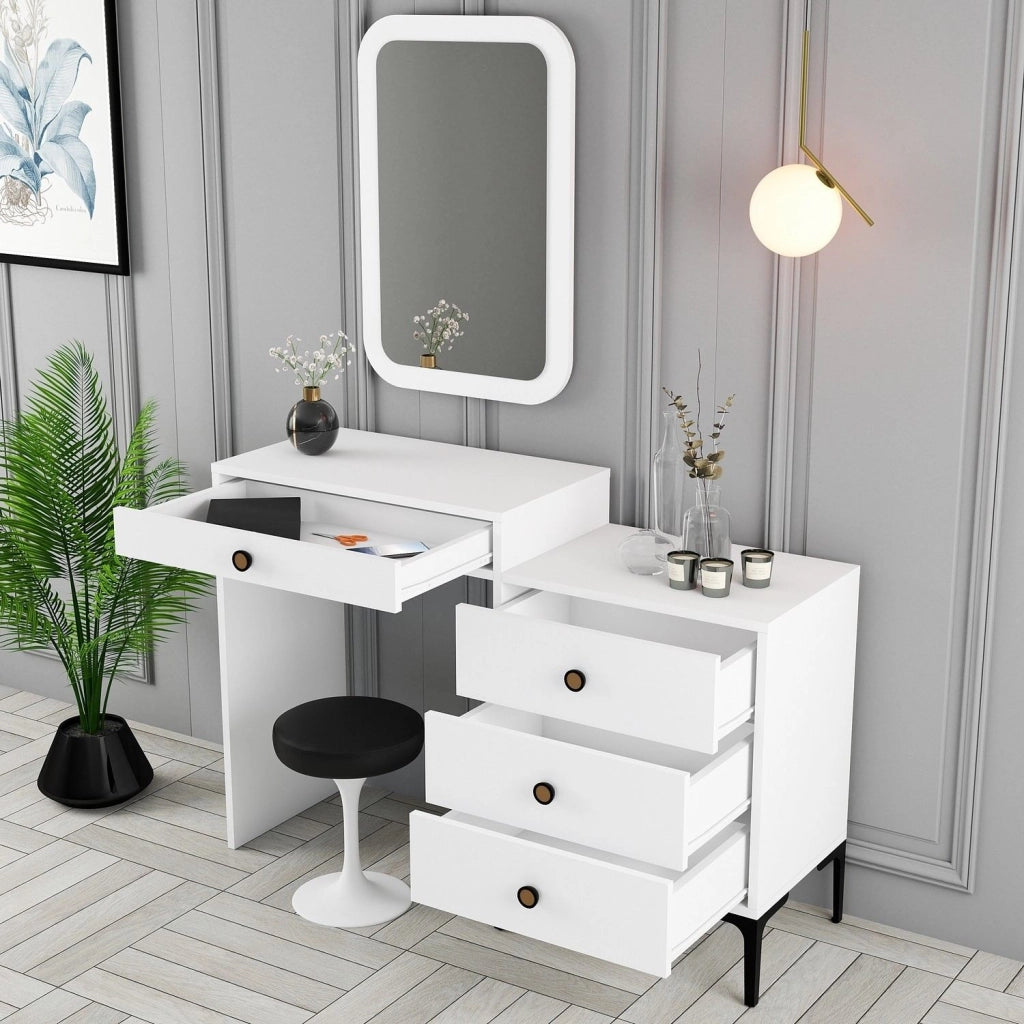 Mobile da Trucco Meltina, Toeletta Specchio Incluso, 124x40x85h cm Bianco
