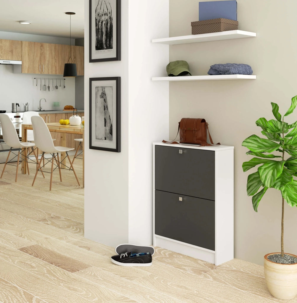 Scarpiera AKORD Bianco 60 cm 2 ante inserto frontale Grigio Grafite 60x20x80 cm