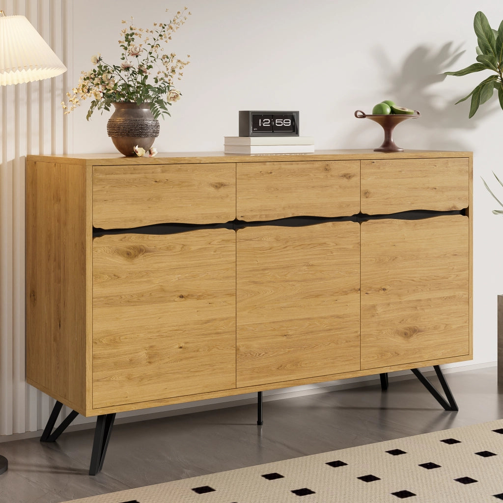 Credenza con 3 Ante e Gambe in Metallo per Soggiorno Sala da Pranzo Ingresso in Pannello di Particelle Nero Legno