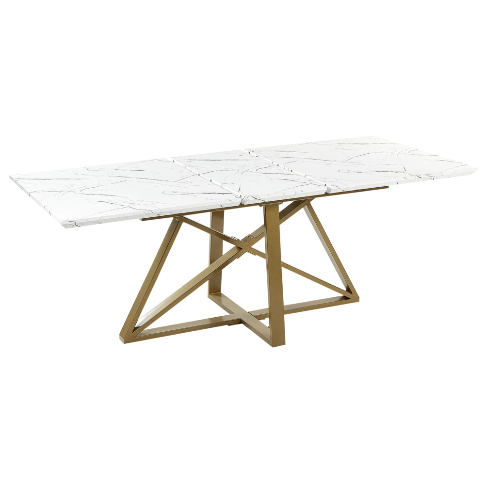 Tavolo da pranzo effetto marmo MDF gambe in metallo oro 160/200 x 90 cm piano allungabile rettangolare design moderno
