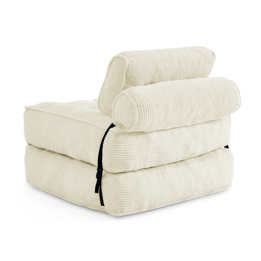 Poltrona Letto Pieghevole 2 in 1 in Tessuto a Coste ¨C MINIMAL ¨C Beige, Schienale Regolabile