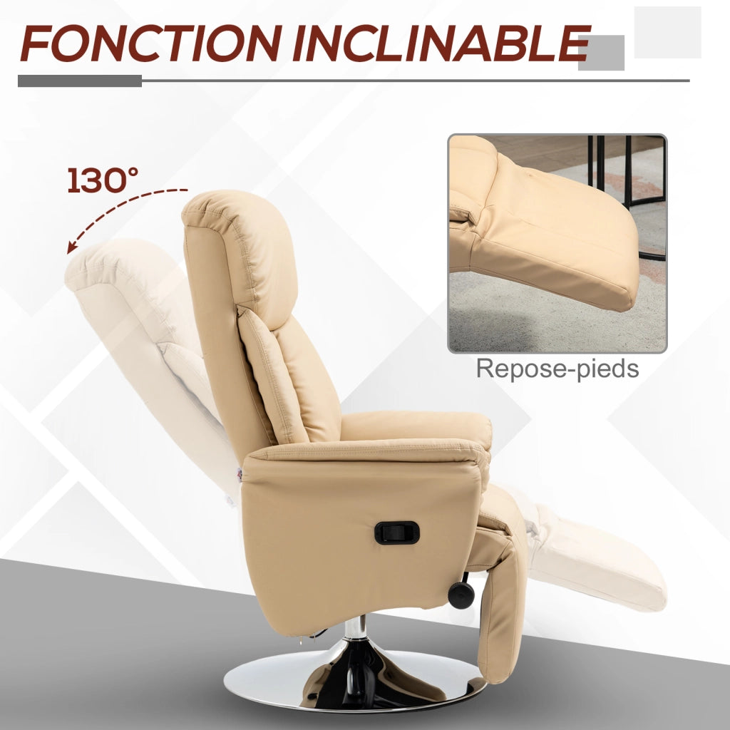 Poltrona reclinabile girevole con poggiapiedi regolabile ¨C zephmum ¨C beige similpelle