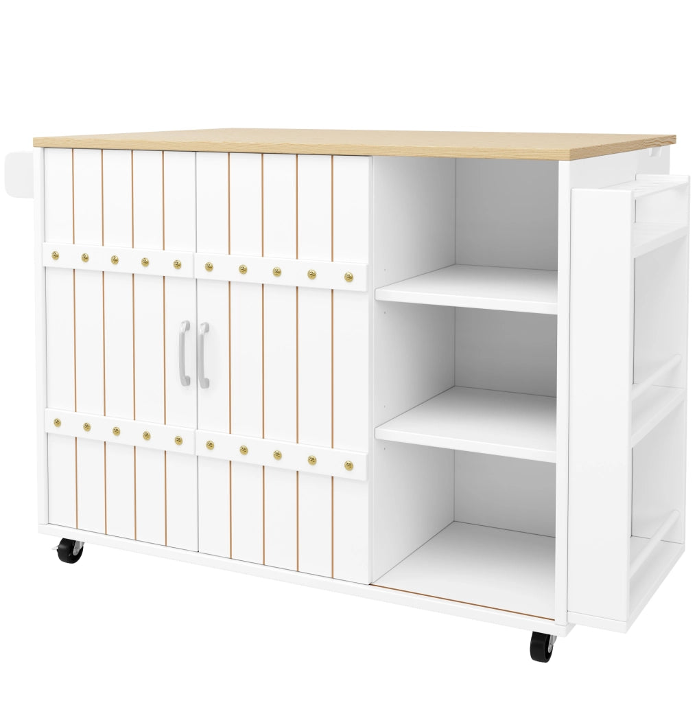 Isola da cucina 110x42x90 cm con piano ribaltabile; 3 cassetti; ante scorrevoli; MDF bianco
