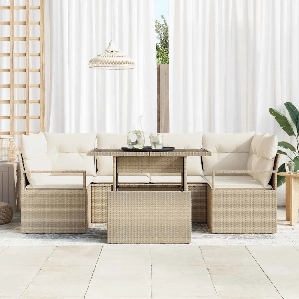 Set Divano da Giardino con archiviazione 7 pcs Beige polyrattan