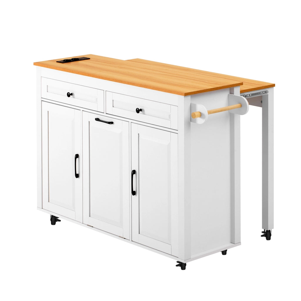 Isola da cucina mobile estendibile - Zephmum- Bianco con presa elettrica e cestino