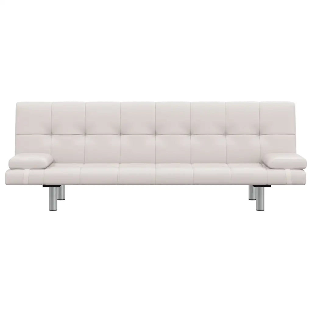 Divano Letto con 2 Cuscini Similpelle Regolabile Bianco Crema  cod mxl 7784