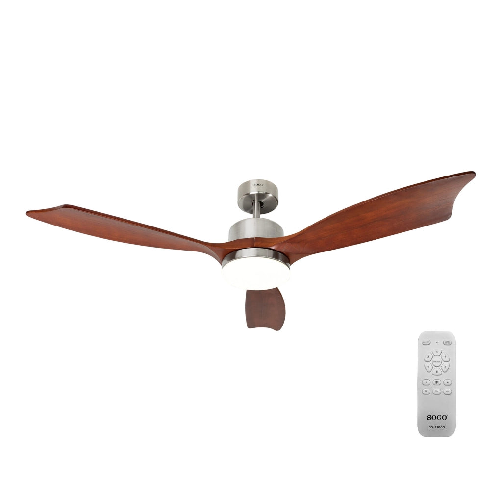 Ventilatore da soffitto 137 cm con luce LED 18W, motore DC 55W silenzioso, 6 velocità, telecomando e timer - SOGO